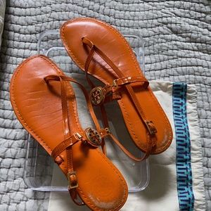 Tory Burch orange patent sandals